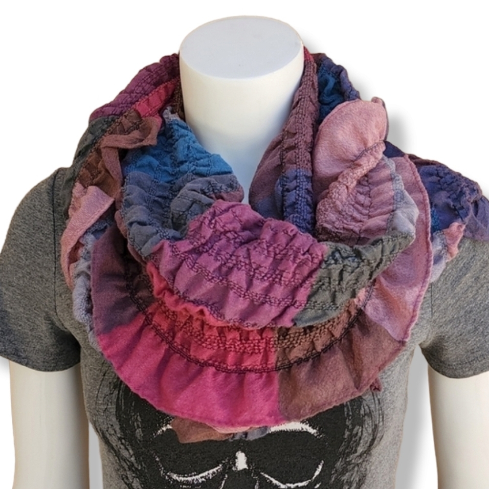 SMOCKED ELASTIC CRINKLY Ruffled Scarf Stretch Wrap Shabby Chic Hijab Rectangular - Picture 2 of 16